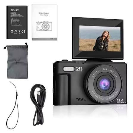 Cámara digital 5K para fotografía - Cámara WiFi de 75MP para YouTube - Cámaras digitales UHD 18X Zoom con pantalla abati